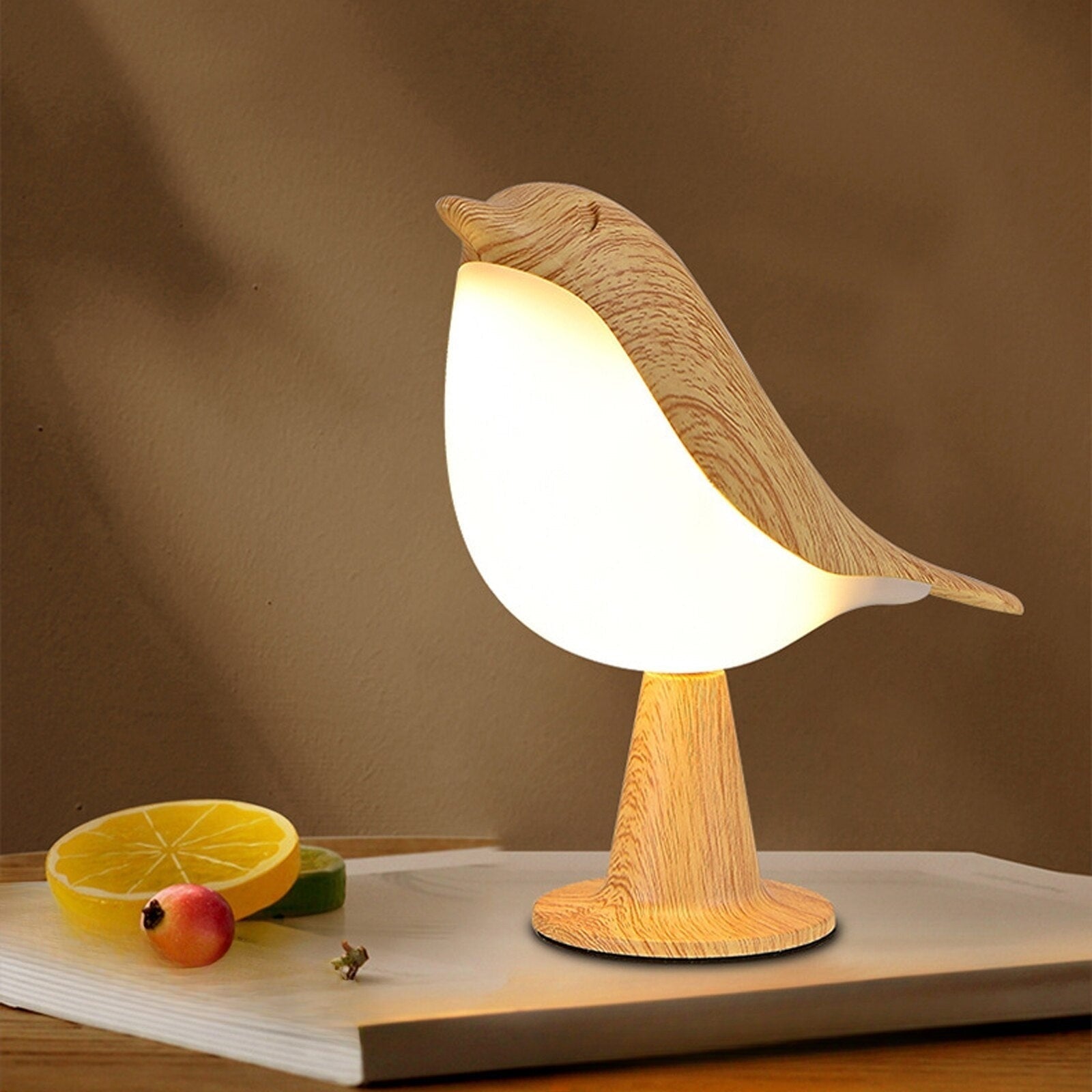 Table Lamp Bird Shape Wood Effect LED