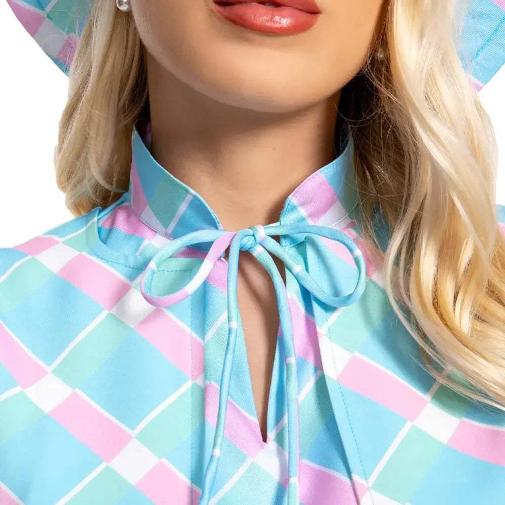 Halloween Costume Blue Plaid Dress Coat Set