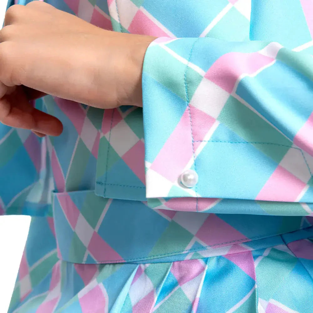 Halloween Costume Blue Plaid Dress Coat Set