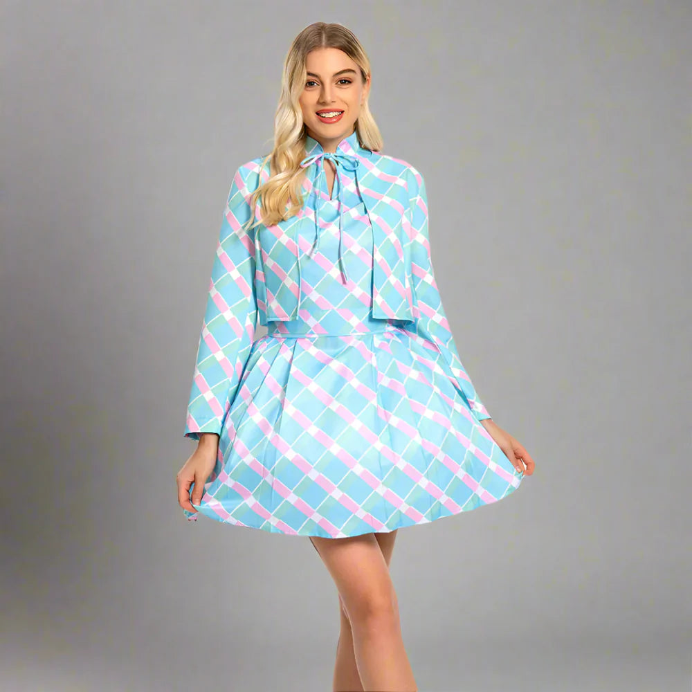 Halloween Costume Blue Plaid Dress Coat Set
