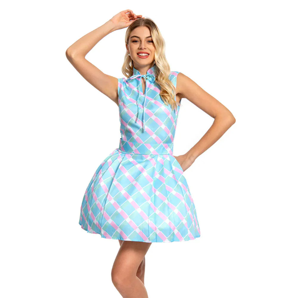 Halloween Costume Blue Plaid Dress Coat Set