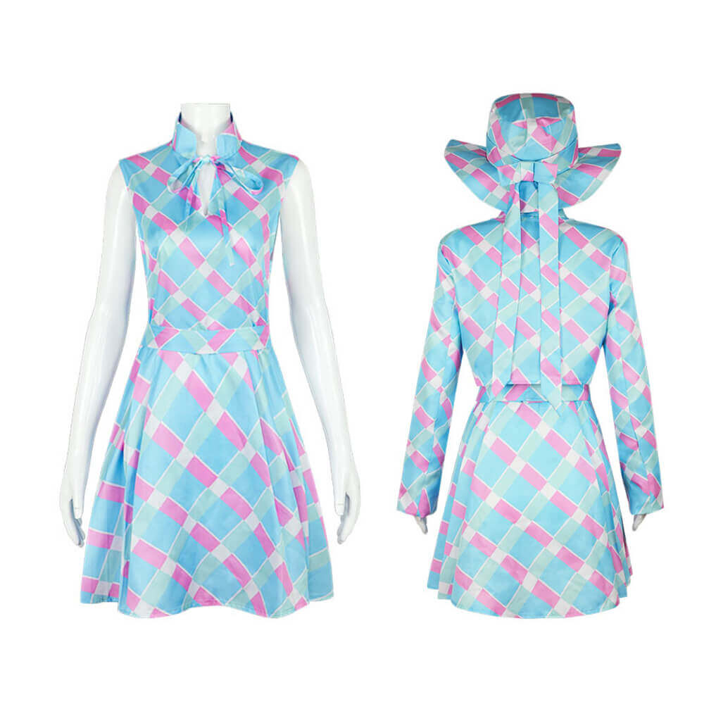 Halloween Costume Blue Plaid Dress Coat Set