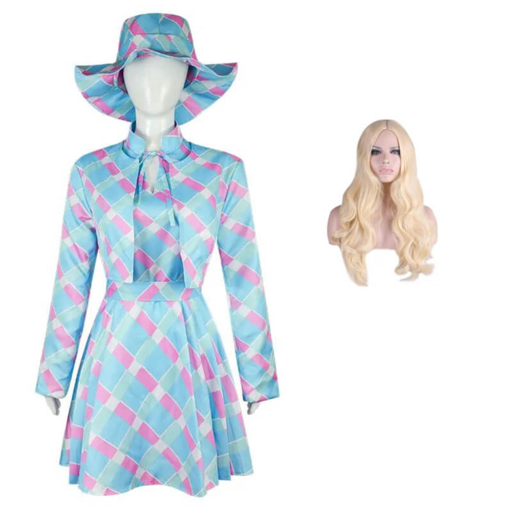 Halloween Costume Blue Plaid Dress Coat Set