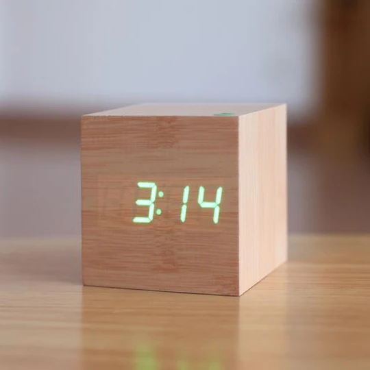 Wooden Digital Clock with LED Display