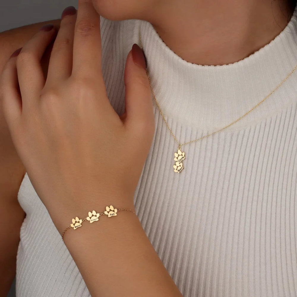 Bracelet Gold Stainless Steel Paw Charm