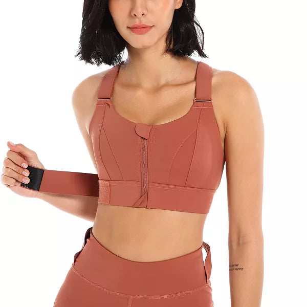 Sports Bra with Zip Front and Adjustable Straps