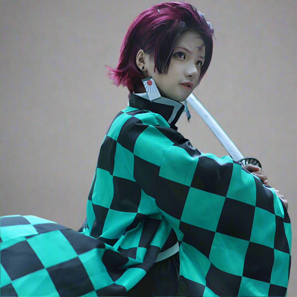 Halloween Costume Green Checkered Kimono Set