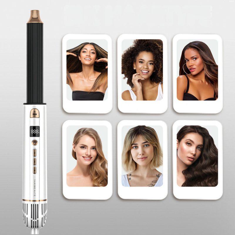 Hair Dryer Brush with Curling and Volume Attachments