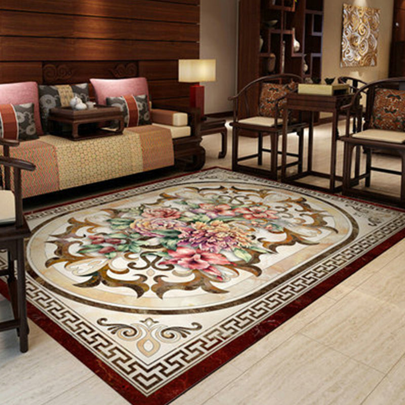 Floral Victorian Rug Non-Slip Polyester Carpet